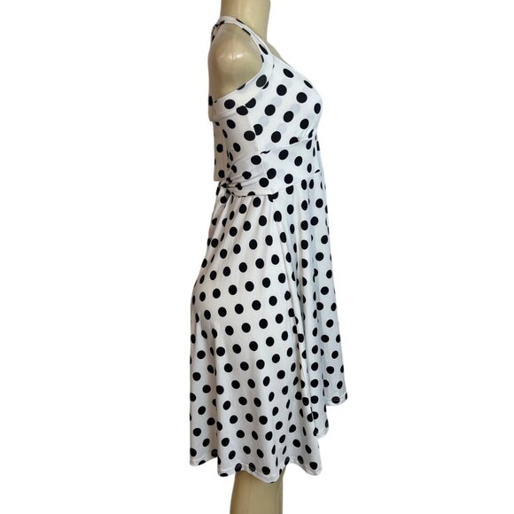Demi Loon White & Black Polka Dot A Line Silhouette Halter Dress Sz S/M- NEW - Picture 2 of 5